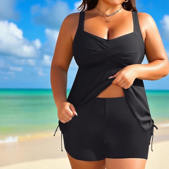 Aqua Eve Plus Size Flowing Black Tankini Swimsuit! NWT & Ready to Rock! Size 18W - Picture 7 of 14